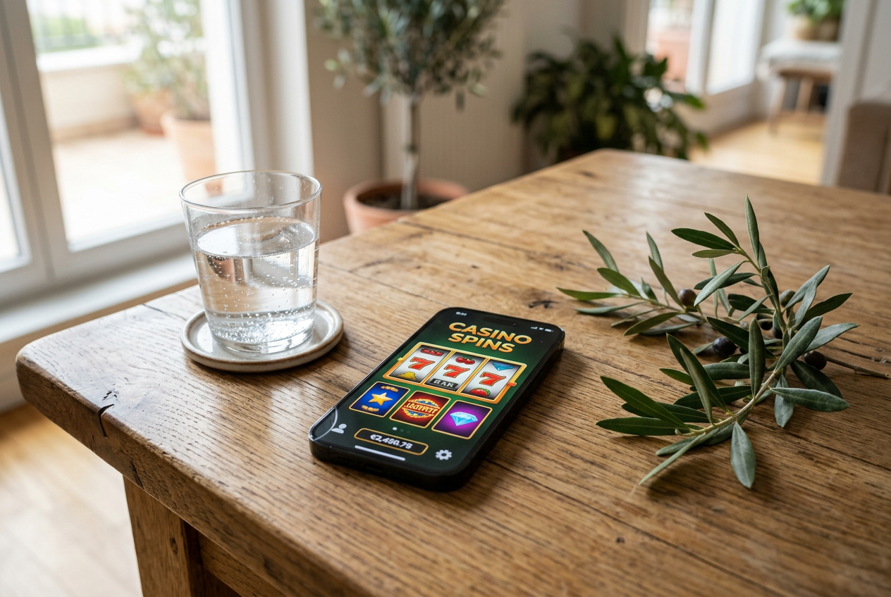 A person using a casino app on a smartphone in Greece.